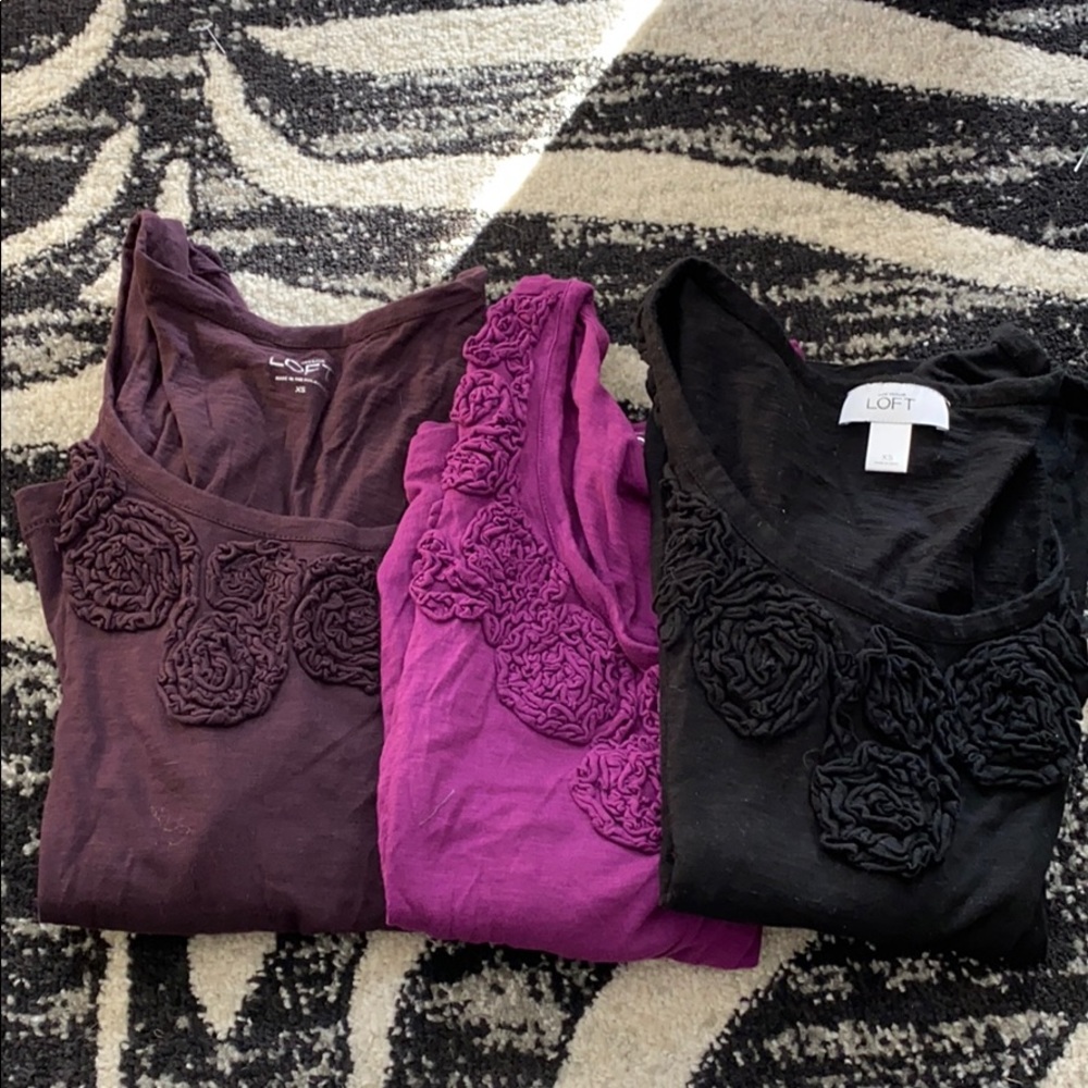 loft ruffle embroidered 3/4 length tee shirt